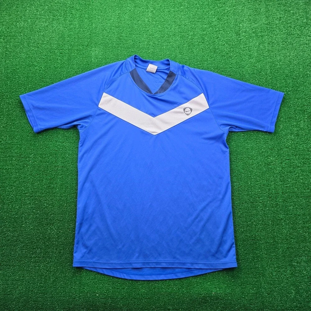 Vintage Nike Total 90 Performance Soccer Jersey Mens Large Blue Short Sleevel
